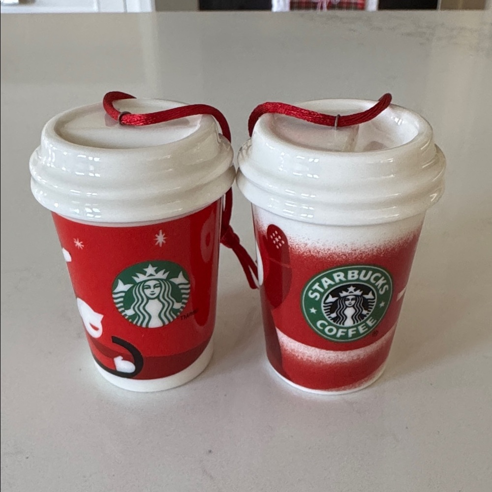 Starbucks Festive Red and White Ornament Duo 2010 & 2011 ✨